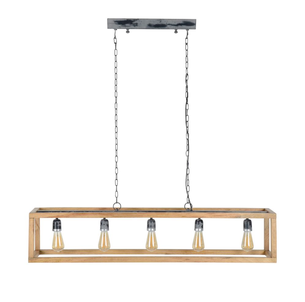 Hanglamp 5L rechthoek houten frame