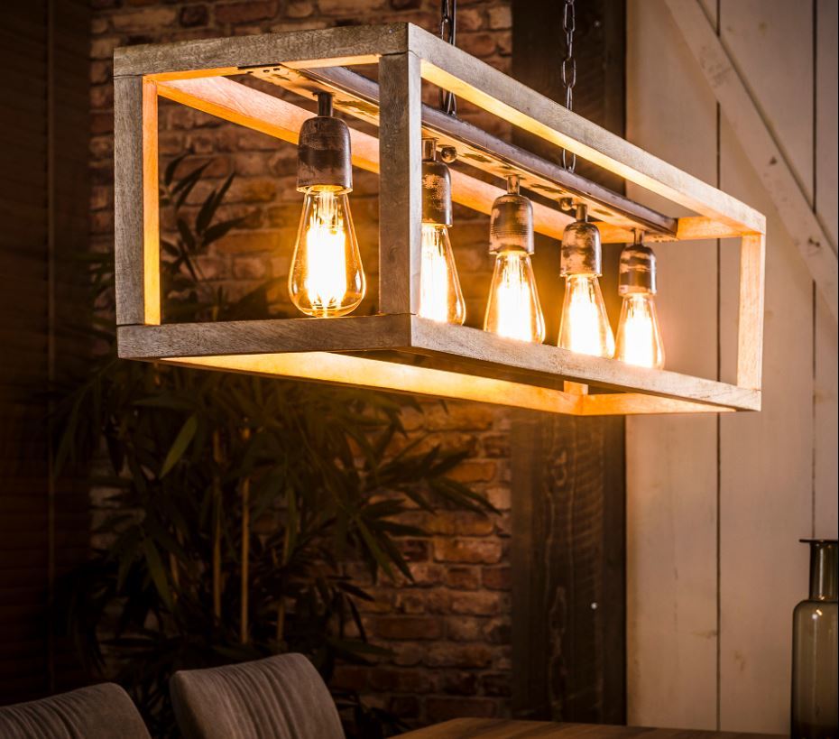 Hanglamp 5L rechthoek houten frame