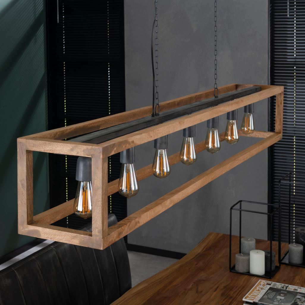 Hanglamp 7L rechthoek houten frame