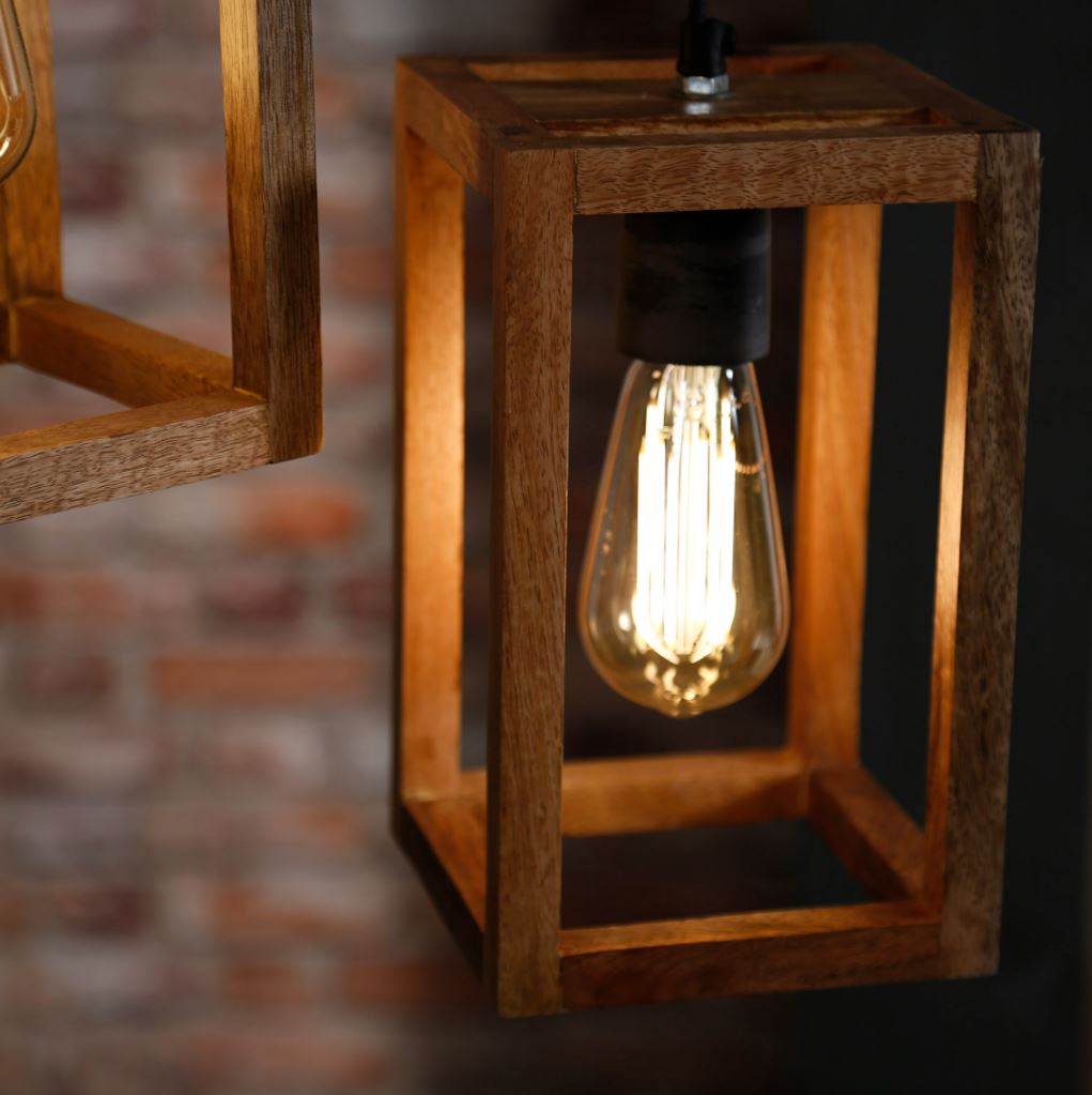 Hanglamp 3x houten frame getrapt